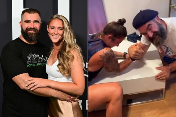 Jason Kelce Arm Wrestles with Team USA Rugby Star Nicole Heavirland as Wife Kylie Calls Him Out for Cheating