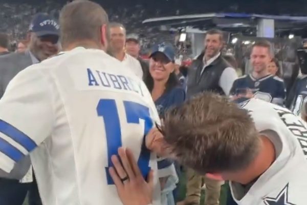 Dallas Cowboys Kicker Brandon Aubrey Signs Post Malone’s Jersey Before Thursday Night Football Game